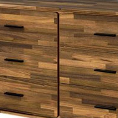 Double Horizontal Brown Dresser with Butcher Block Pattern and Metal Accents