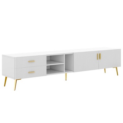 GustoWave 70.9'' Modern TV Stand 2 Cabinet Doors and 2 Drawers, Low Profile TV Cabinet for TVs up to 75 Inch, White