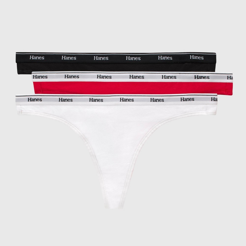 Hanes Women's 3pk Thong - White/Red/Black M