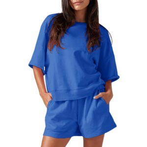 Imily Bela Women's Summer Casual 2 Piece Loose Short Sweatshirt and High Waisted Running Shorts Sweatshirt Set - 1 of 4