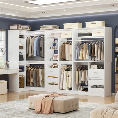 Aheaplus 72"-108" Closet System with Drawers and Hanging Rods, Freestanding Walk-in Closet Organizer System