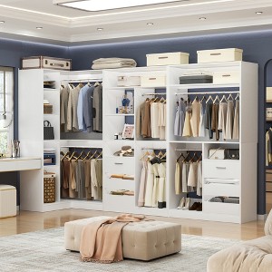 Aheaplus 72"-108" Closet System with Drawers and Hanging Rods, Freestanding Walk-in Closet Organizer System - 1 of 4