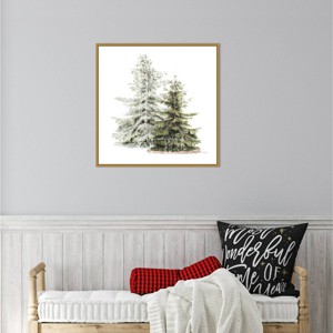 22" x 22" Vintage Wooded Holiday Trees in Snow Framed Wall Canvas - Amanti Art - 1 of 4