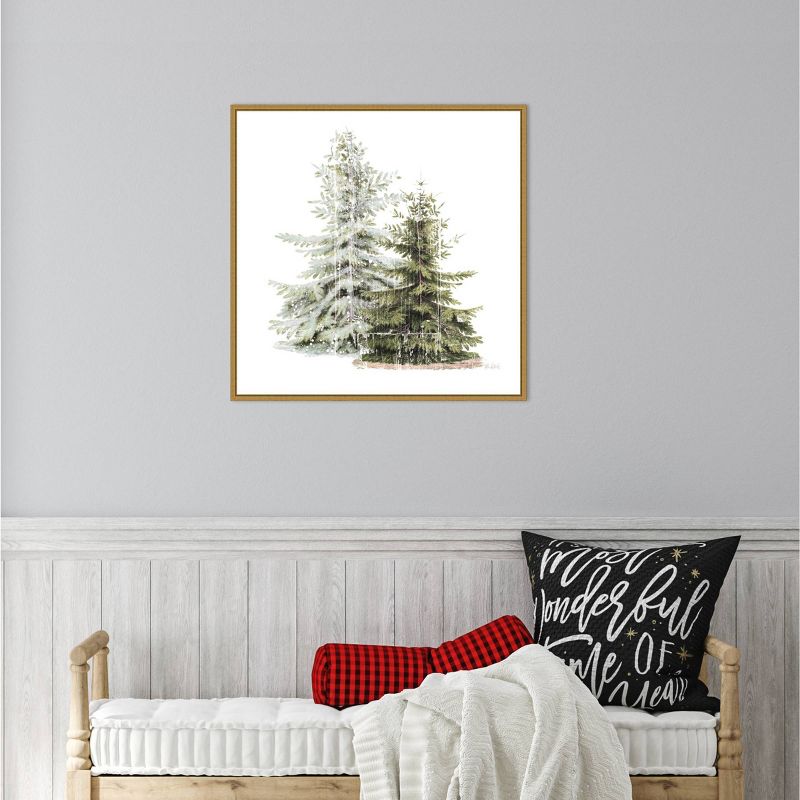 22&#34; x 22&#34; Vintage Wooded Holiday Trees in Snow Framed Wall Canvas - Amanti Art, 6 of 12