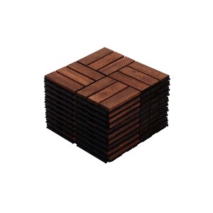 GlasFlength Carpet Tiles 10 Pack 12" Acacia Wood Interlocking Deck Tiles Checker Pattern Flooring for Patio Balcony Pool Side, Brown, 12"*12"*0.75" - 1 of 4