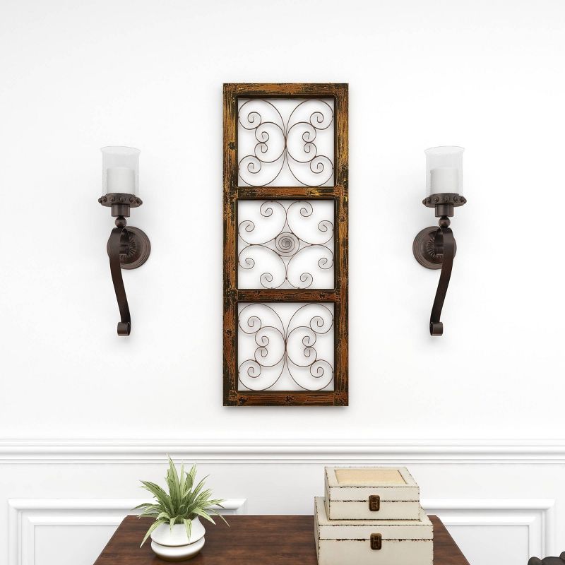 36&#34; x 14&#34; Wood Scroll Window Inspired Wall Decor with Metal Scrollwork Relief Brown - Olivia &#38; May, 6 of 18