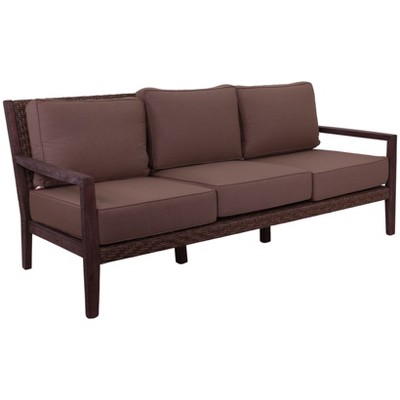 Courtyard Casual Bridgeport II Sofa Stained Eucalyptus Wood KD  Sunbrella Fabric