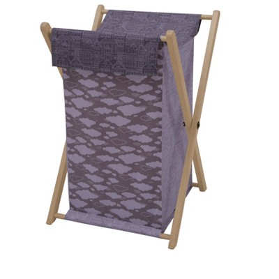 Bacati - Clouds in the City White/Gray Laundry Hamper with Wooden Frame