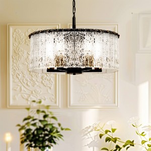 DORESshop 5-Light Black and Gold Drum Pendant Chandelier Adjustable Height Lighting for Living Room - 1 of 4