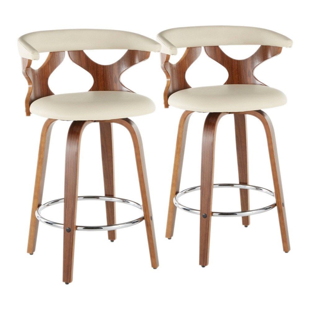Photos - Chair Lumisource Set of 2 Gardenia 26" Fixed Height Counter Stools In Walnut Wood/Cream Pu/Chrome