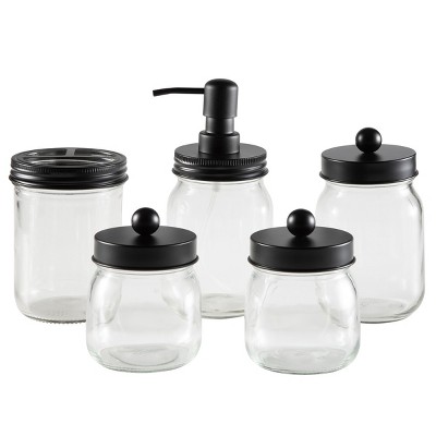 Black Glass and Plastic 5-Piece Bathroom Accessories Set