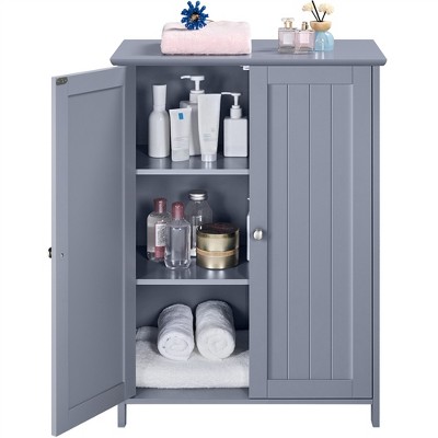 Yaheetech Free-Standing Bathroom Cabinet Double Door Kitchen Cupboard with Adjustable Shelves