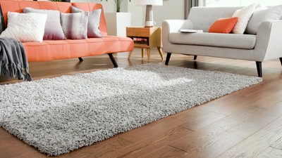 Cloud Gray Synthetic Shag Hearth Area Rug