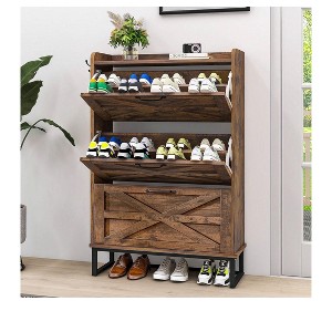 Shoe Cabinet With 3 Flip Drawers Farmhouse Shoe Storage Organizer For 24 Pairs For Entryway, Foyer, Hallway - 1 of 4