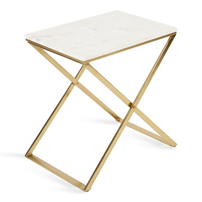 Kate and Laurel Laraway Rectangle Metal Side Table, 20x14x20, White and Gold