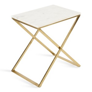 Kate and Laurel Laraway Rectangle Metal Side Table, 20x14x20, White and Gold - 1 of 4