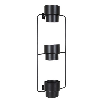 Ascher Sleek Black Iron 3-Pot Vertical Wall Planter, 13x9x36