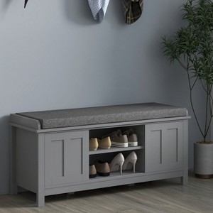 CAVINAS Wooden Storage Bench, Modern Shoe Cabinet with Cushion and Adjustable Shelves for Mudroom, Living Room, Entryway - 1 of 4