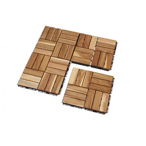 Vynxaria 10 Pieces of 12x12  Solid Wood - Yellow Look Tile Flooring with Checkerboard Pattern, Ideal for Patio, Poolside, Balcony - 1 of 4