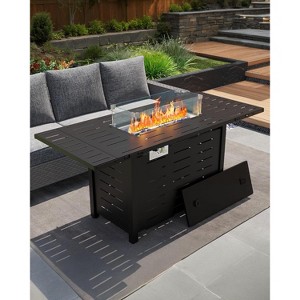 55 inch 48000 BTU Gas Propane Fire Pit Table with Ignition System, Glass Rocks, Rain Cover, Wind Guard Glass for Patio Garden Backyard - 1 of 4