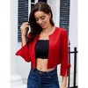 Women's Casual Open Front Cropped Blazer 3/4 Sleeve Lightweight Collarless Cardigan Jacket - 2 of 4