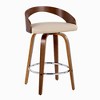 26" Faux Leather Mid-Century Modern Counter Stool with Swivel and Bent Wood Legs with Metal Footrest for Kitchen Island or Home Bar, Set of 2 - 2 of 4