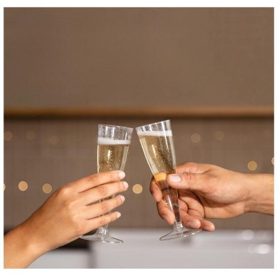 Elegant Silver Glitter Disposable Plastic Champagne Flutes, 24 Pack