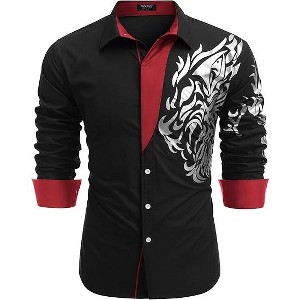 COOFANDY Men's Print Button Down Dress Shirt Fashion Long Sleeve Casual Shirts S-XXXL - 1 of 4