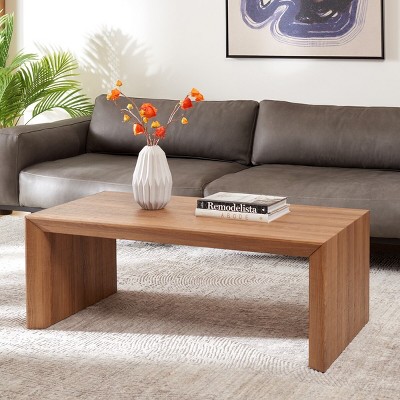 Natural Brown Wood Veneer Rectangular Cocktail Table
