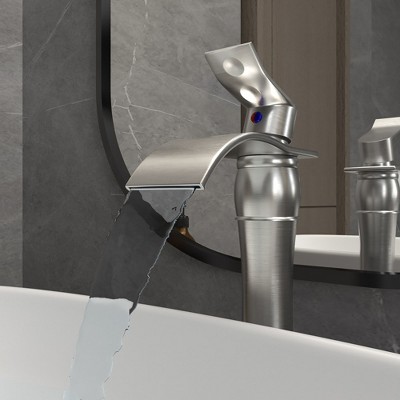 Brushed Nickel Waterfall Vessel Bathroom Faucet with Pop-Up Drain