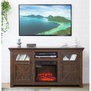 60" Modern Farmhouse TV Media Stand with 2 Doors Cabinet and 18" Electric Fireplace Insert, Large Barn-Style Entertainment Console for Living Room - 1 of 4
