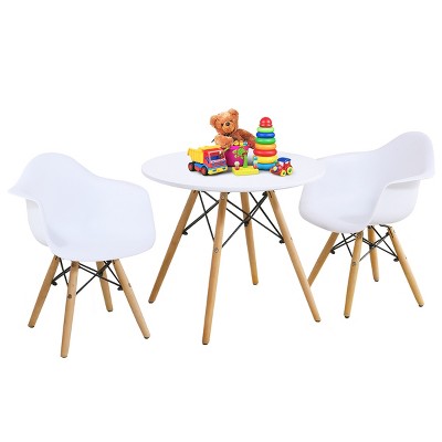 Infans 3 Piece Kids Mid-Century Modern Round Table Chair Set with 2 Arm Chairs White
