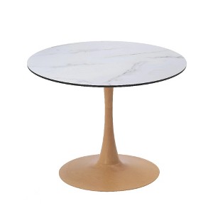 LeisureMod Bristol 27" Round Dining Table – MDF Top with Natural Wood Steel Pedestal Base, Modern Kitchen & Dining Room Accent Table for Small Spaces - 1 of 4