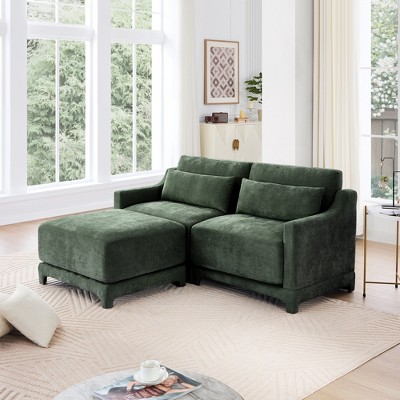 73.2" Chenille Modular L-Shaped Ergonomic Sectional Sofa with Lumbar Pillows and Movable Ottoman for Small Living Room