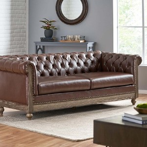 Retro Upholstered 3 Seater Leather Couch Rolled Arm for Living Room Bedroom Office - 1 of 4