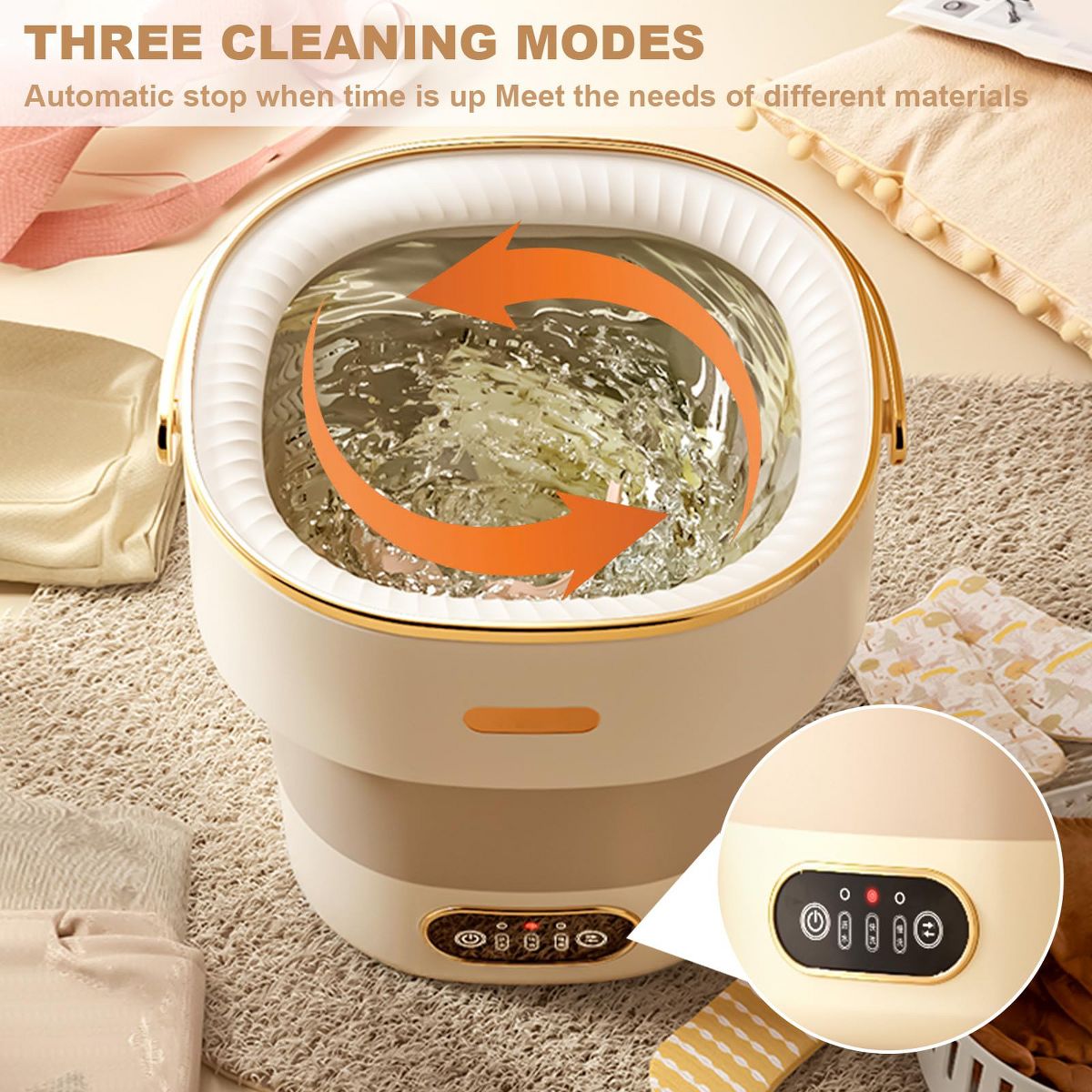 Portable Mini Washing Machine, Foldable 13L Mini Washer Spin Dryer with Basket Spin 3 Cleaning Modes Compact Design for Small Clothes - thumbnail 4