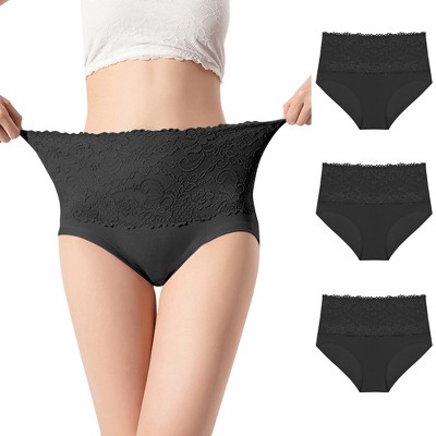 Agnes Orinda Women's Plus Size Stretch Packs Lace High Waist Comfort Briefs