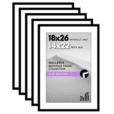 Americanflat 18x26 Poster Frame with Polished Plexiglass - Set of 5 - Use as 14x22 Frame with Mat or Display 18x26 Photo Without Mat - Galleria