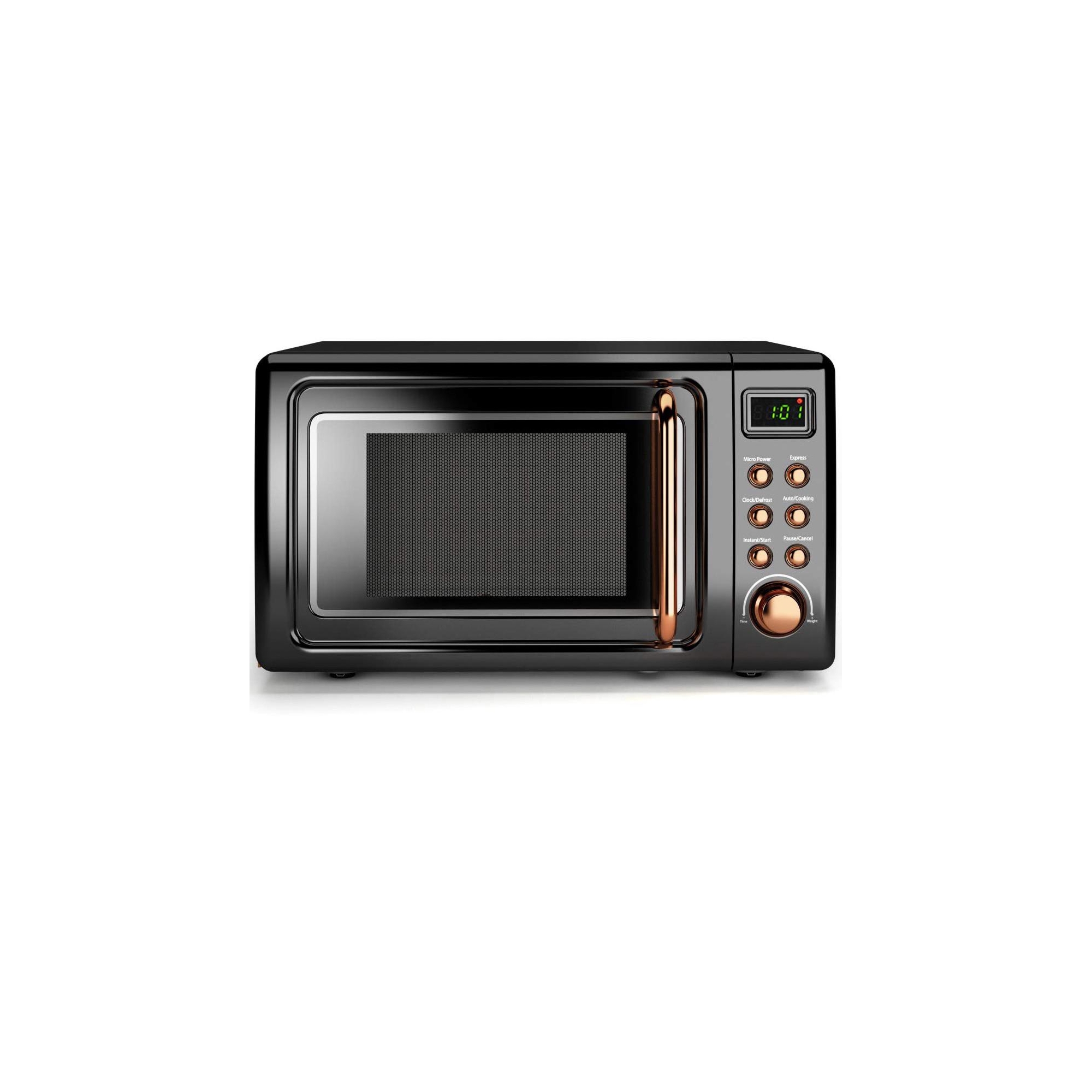 Costway 0.7 Cu.ft Retro Countertop Microwave Oven 700W LED Display Glass Turntable Rose Gold