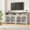 Farmhouse TV Stand for 80 inch, Mid Century Entertainment Center with LED Lights, Wooden Media Cabinet with Glass Door for Living Room, Whitewash - 3 of 4