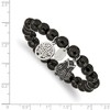 Chisel Stainless Steel Antiqued and Owl and Tree of Life 8mm Black Jade Beaded Stretch Bracelet - 4 of 4