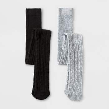 Girls' 2pk Cable Knit Cotton Tights - Cat & Jack™ Gray/Black
