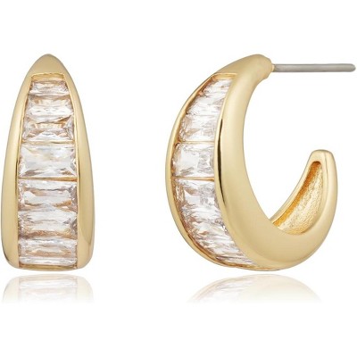14K Gold Plated Triple Huggie Illusion Stud Earrings | Double Huggie Hoop Earrings for One Hole | Gold Hoop Earrings for Women