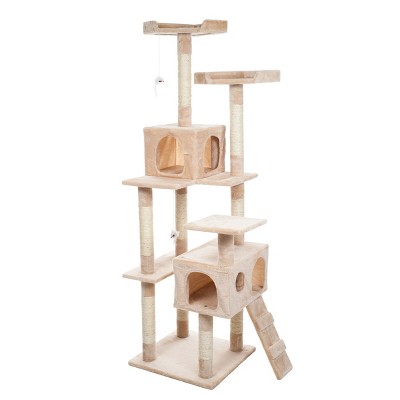 Pet Adobe Multilevel Cat Tree House Tower and Scratching Posts - Beige