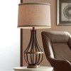 Franklin Iron Works Louanne Industrial Table Lamp 29" Tall Oil Rubbed Bronze Metal Burlap Linen Drum Shade for BBedroom Living Room Bedside Nightstand - 2 of 4