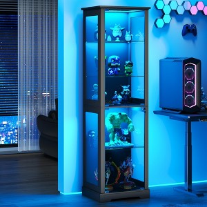 ChicFurnit 70.9" Height Display Cabinet with Glass Doors 5-Tier Lego Display Shelves with 3 Color Lights for Handicrafts Storage Cabinets, Black - 1 of 4