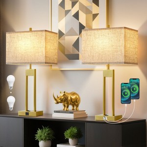 GTCLIGHTING Modern Table Lamps for Set of 2, USB A+C Ports, 3 Colors Changeable for End Tables, Night Stand Lamps for Bed Side Guest Room Office - 1 of 4
