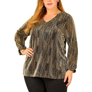 Agnes Orinda Women's Plus Size Glitter Sparkle V Neck Metallic Party Sequin Blouses - 1 of 4