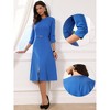 INSPIRE CHIC Women's Crew Keyhole Neck 3/4 Sleeve Belted Front Slit Office A-Line Midi Dresses - 2 of 4