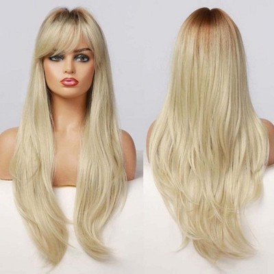 Jessie's Wig 22 Inch Straight With Bang Wig Synthetic Wig Blonde Color With Dark Roots 1 Pc/Pack